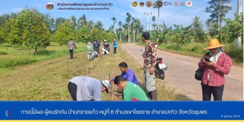 พช.ปะทิว ประชาสัมพันธ์ กิจกรรม"ทางนี้มีผล ผู้คนรักกัน" เพื่อสร้างความมั่นคงทางอาหาร